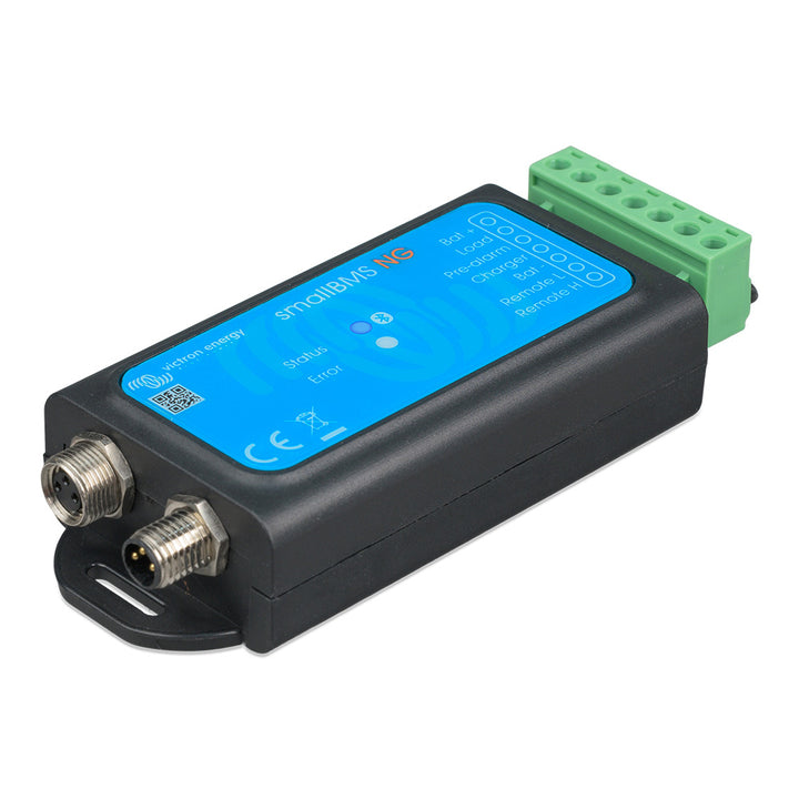 Victron Energy SmallBMS NG battery management system with control interface and wiring components for lithium batteries.