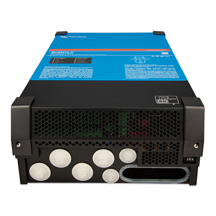 Victron Quattro-II 12/3000 charger inverter combo with dual 120V outlets, designed for reliable power backup and energy management.