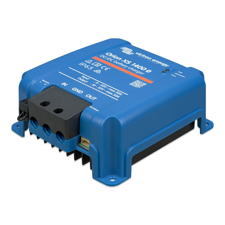 Victron Orion XS 1400 DC-DC battery charger from Victron Energy, showing the compact converter with input and output terminals.