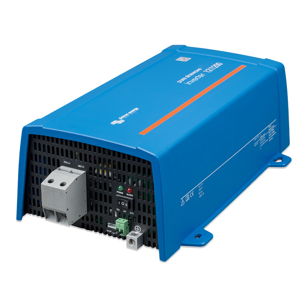 Victron Phoenix 12/1200 inverter with NEMA GFCI outlet, UL 458 certification, and VE.Direct connection from Victron Energy.