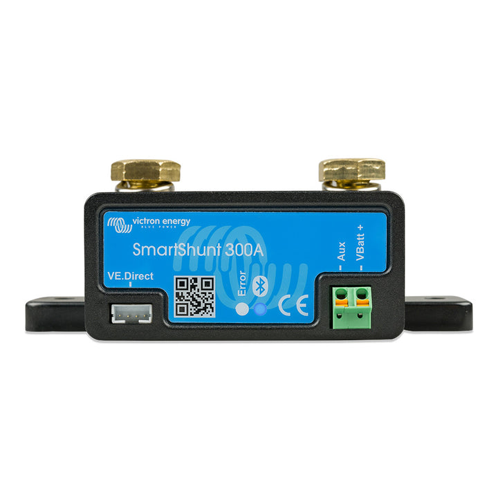 Victron SmartShunt 300A battery monitor from Victron Energy showing digital display and connection ports