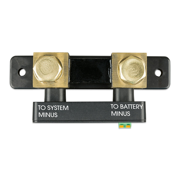 Victron SmartShunt 300A battery monitor from Victron Energy displaying digital readout and connection ports on a white background.