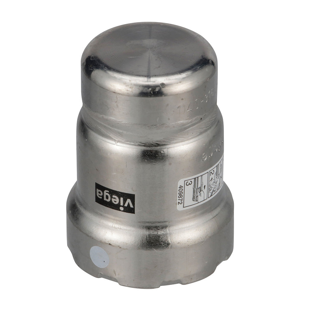 Viega MegaPress 316 FKM 1-1/2" Cap for fittings, durable stainless steel with FKM sealing, used in plumbing and piping systems.
