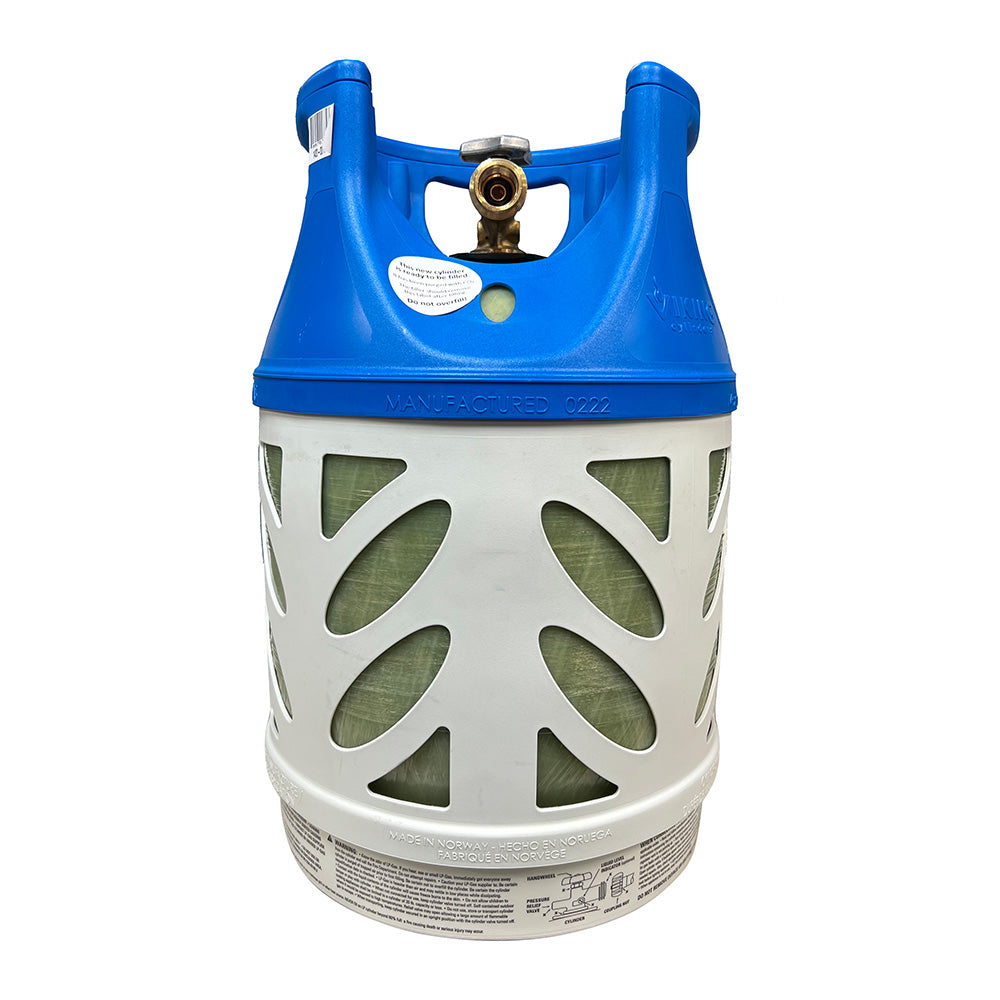 Viking Cylinders 17lb vertical fiberglass composite LPG cylinder with Type 1 OPD valve, suitable for deck or galley use.
