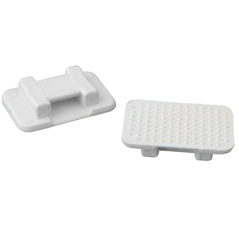 White nylon wire tie mount from Weld Mount, large size, shown with multiple mounts for securing wires, package of 50.