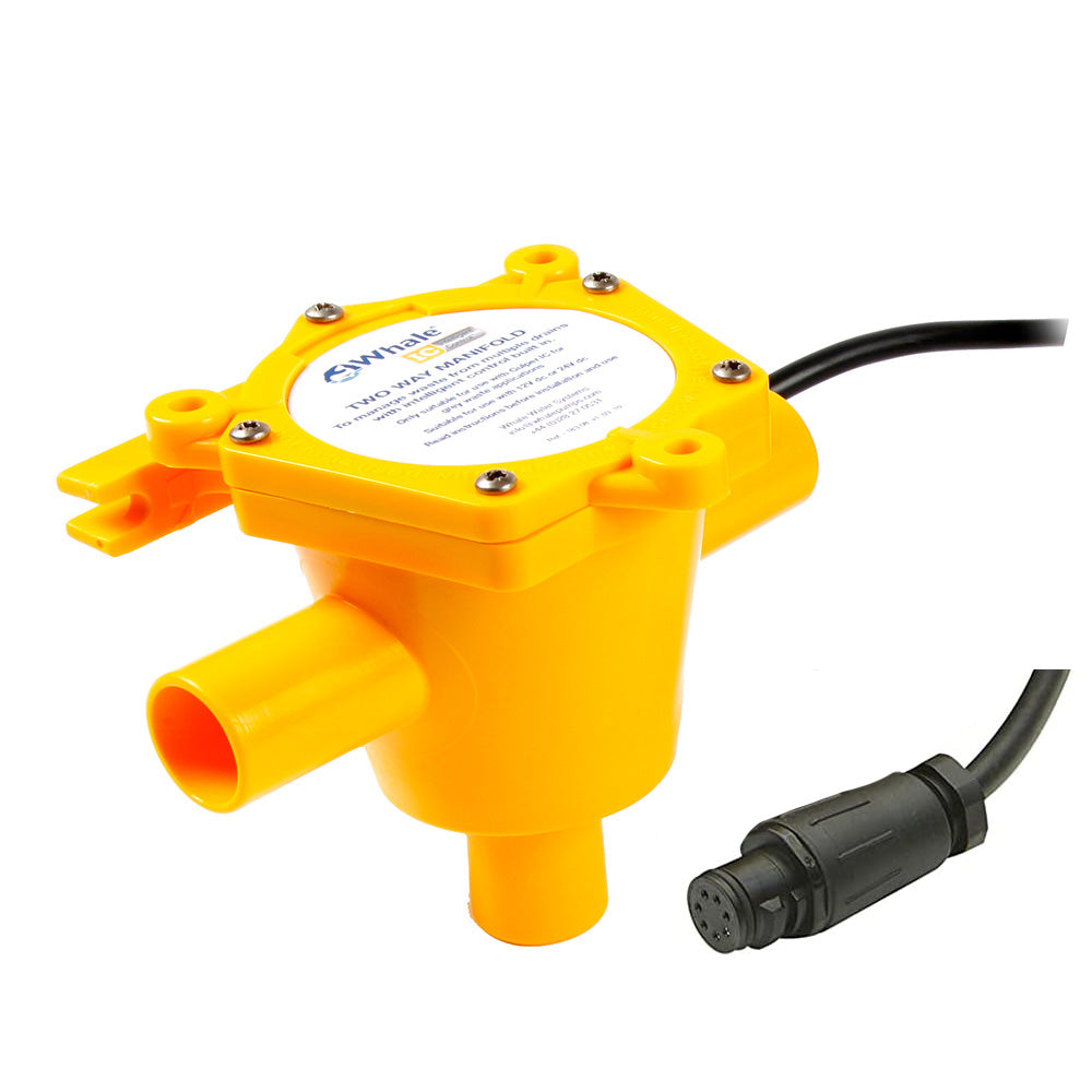 Whale Marine 2-Way Waste Manifold with 12 Cable Ports and 3/4-inch inlet for marine waste management accessories.