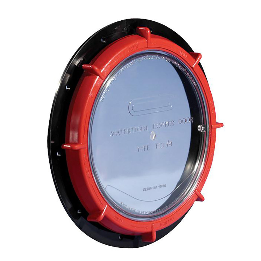 Whale Marine TCL4 9-inch clear locker door deck plate showing transparent acrylic door with mounting frame