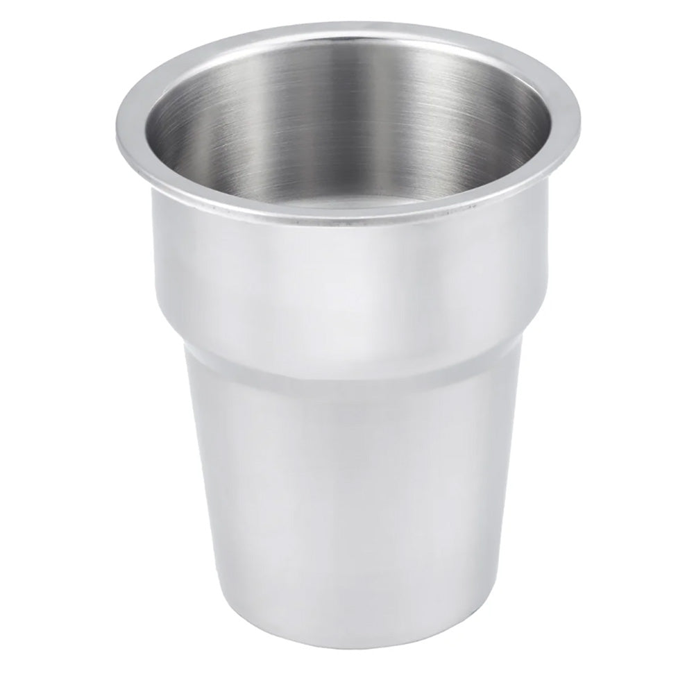 Whitecap extra-large stainless steel flush cupholder for deck or galley, mounted flush on boat surface.