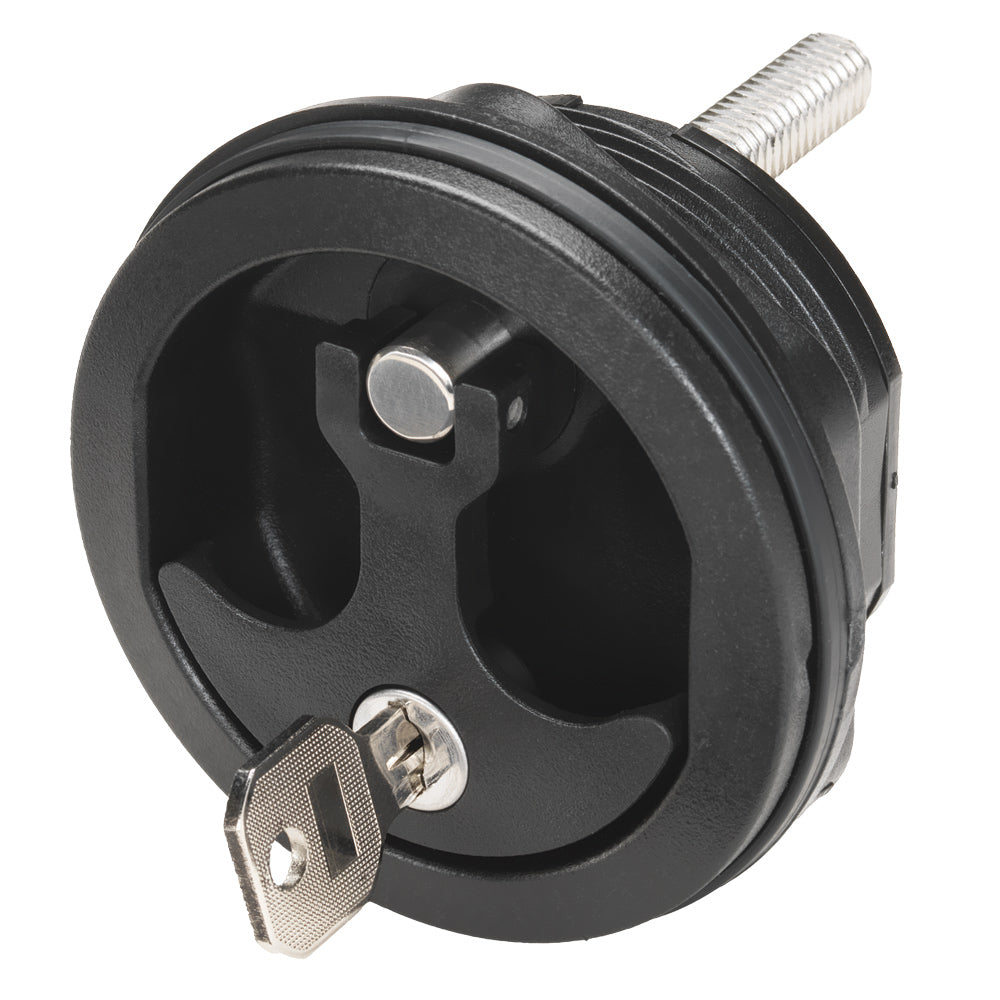 Whitecap compression handle latch in black nylon with locking mechanism, designed for secure closure and durable performance.