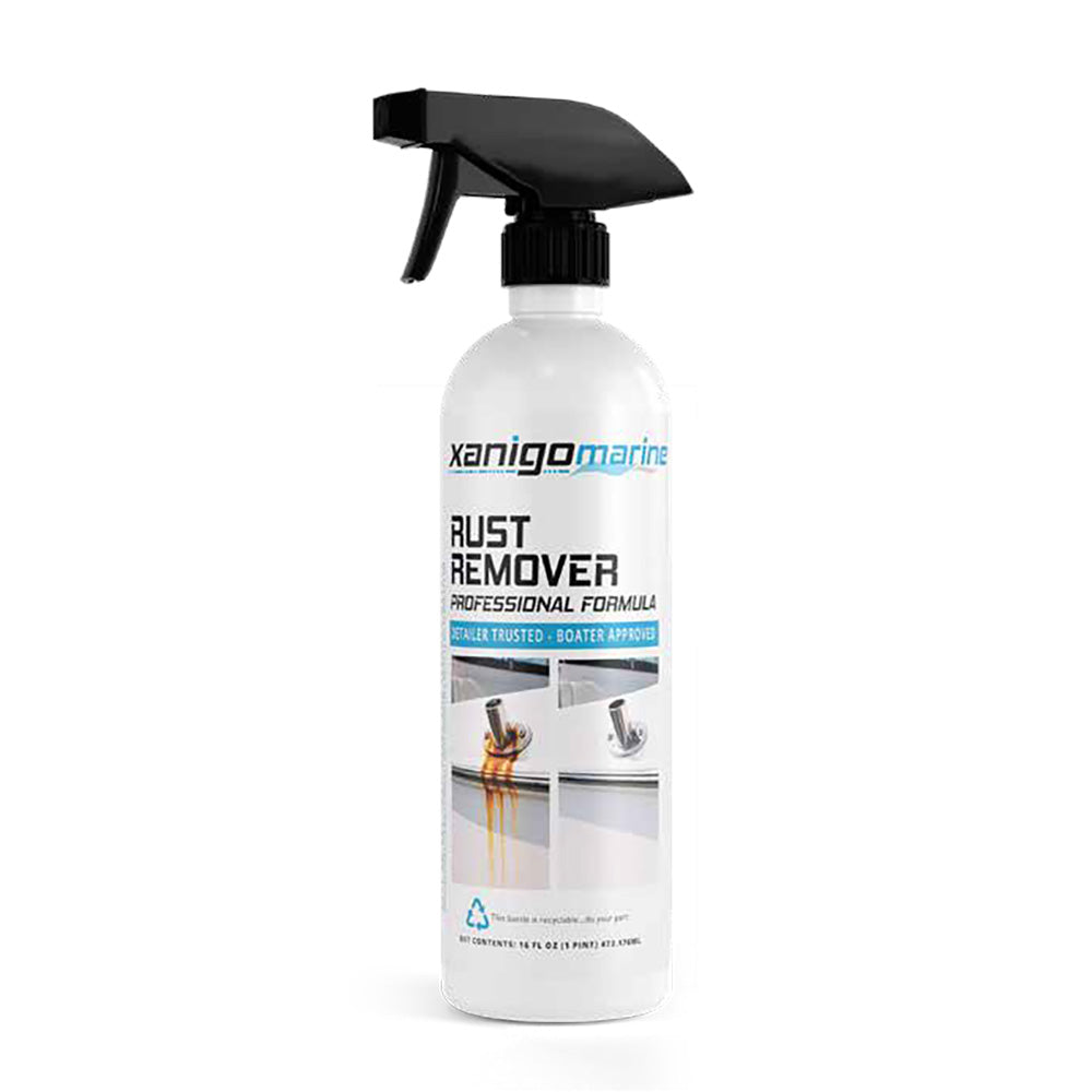 Xanigo Marine Professional Formula Rust Remover in 16oz bottle, effective cleaning solution for rust removal on marine equipment.