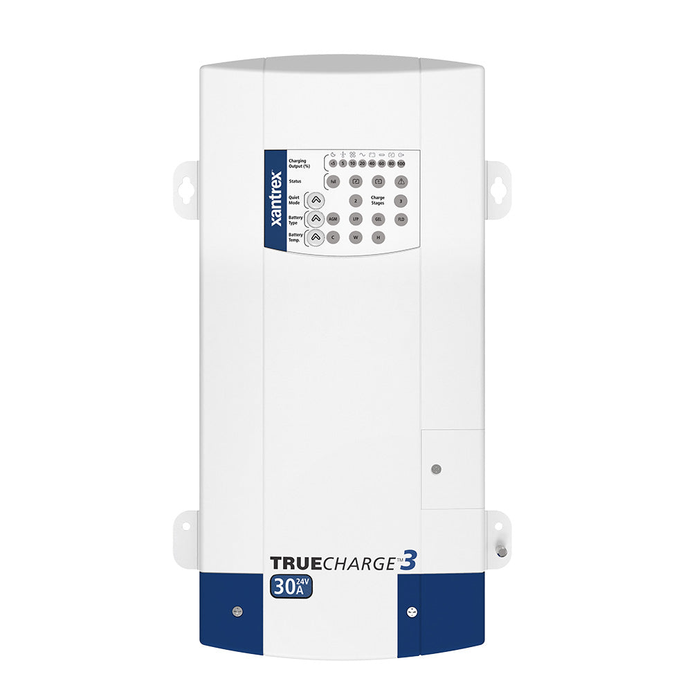 Xantrex TRUECHARGE3 30A 3-bank 24V battery charger with multiple charging ports and digital display for RV or marine use