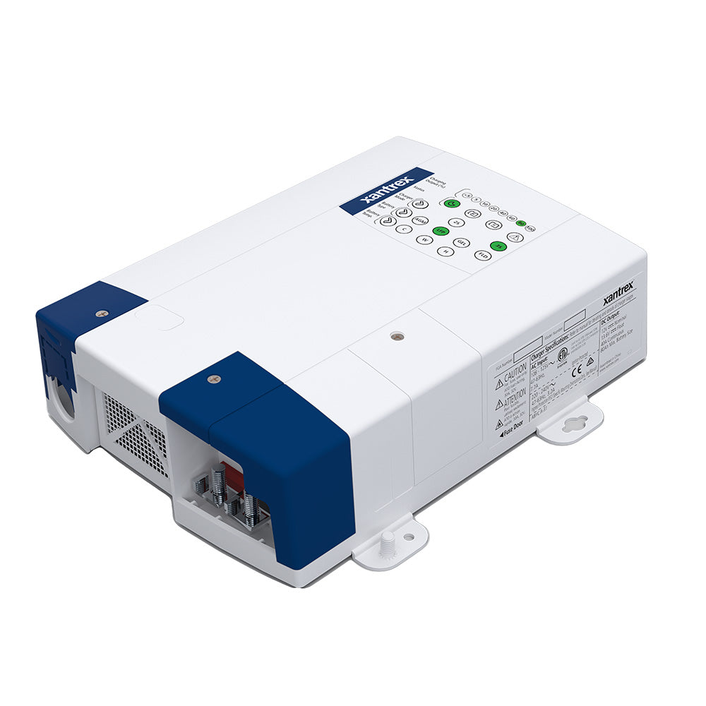Xantrex TRUEcharge3 40A 3-bank 12V battery charger with digital display and multiple connection ports.