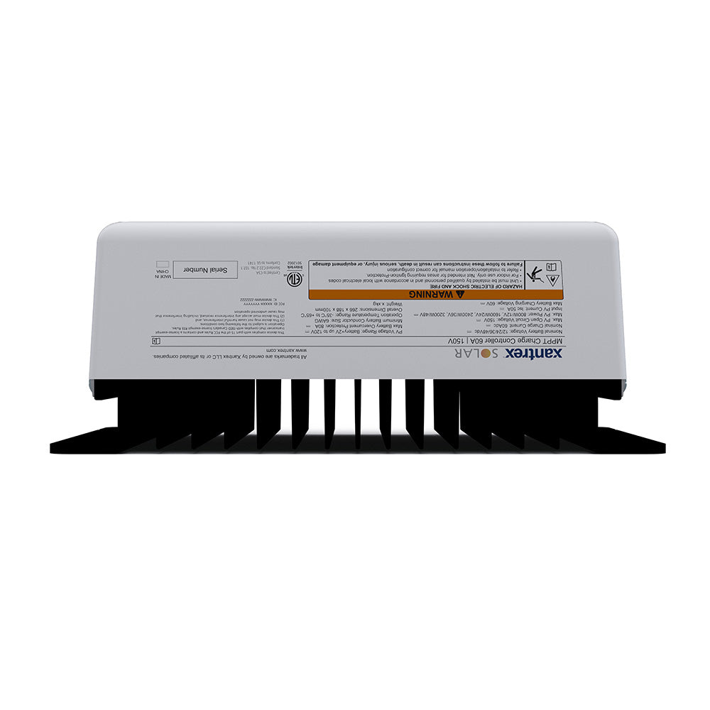 Xantrex 60 AMP MPPT Charge Controller for battery management, with digital display and connection ports for solar power systems.