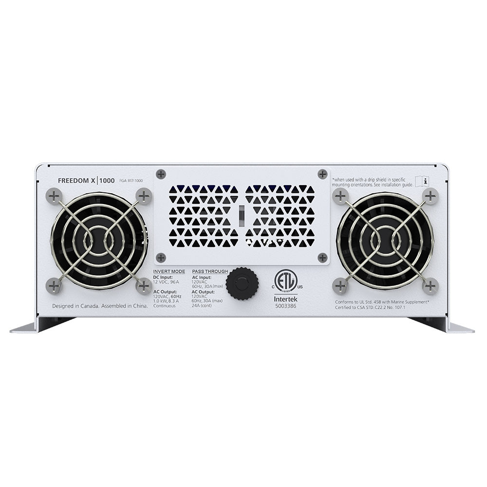 Xantrex Freedom X 1000 true sine wave power inverter showing the unit with control panel and ventilation vents.