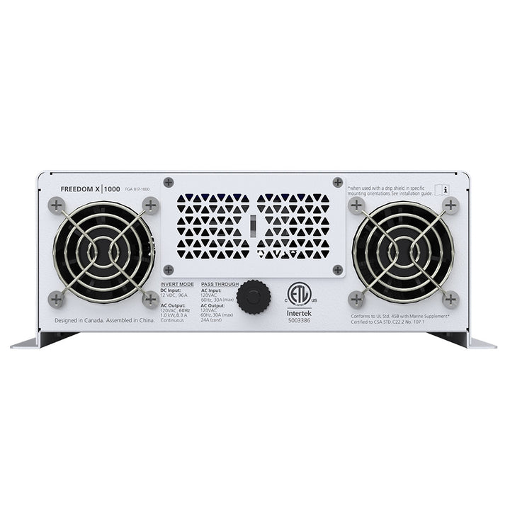 Xantrex Freedom X 1000 true sine wave power inverter showing the unit with control panel and ventilation vents.