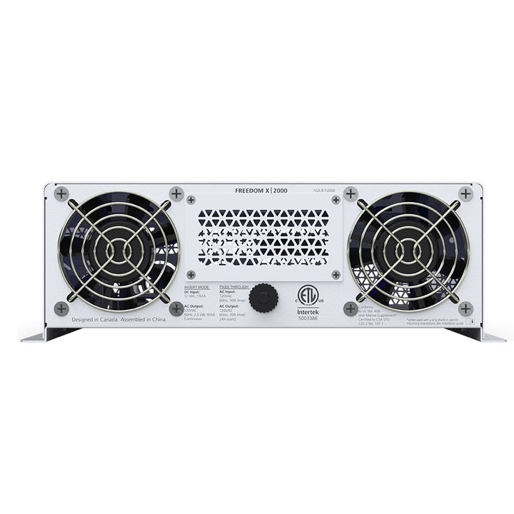 Xantrex Freedom X 2000 true sine wave power inverter showing front view with control panel and power buttons.