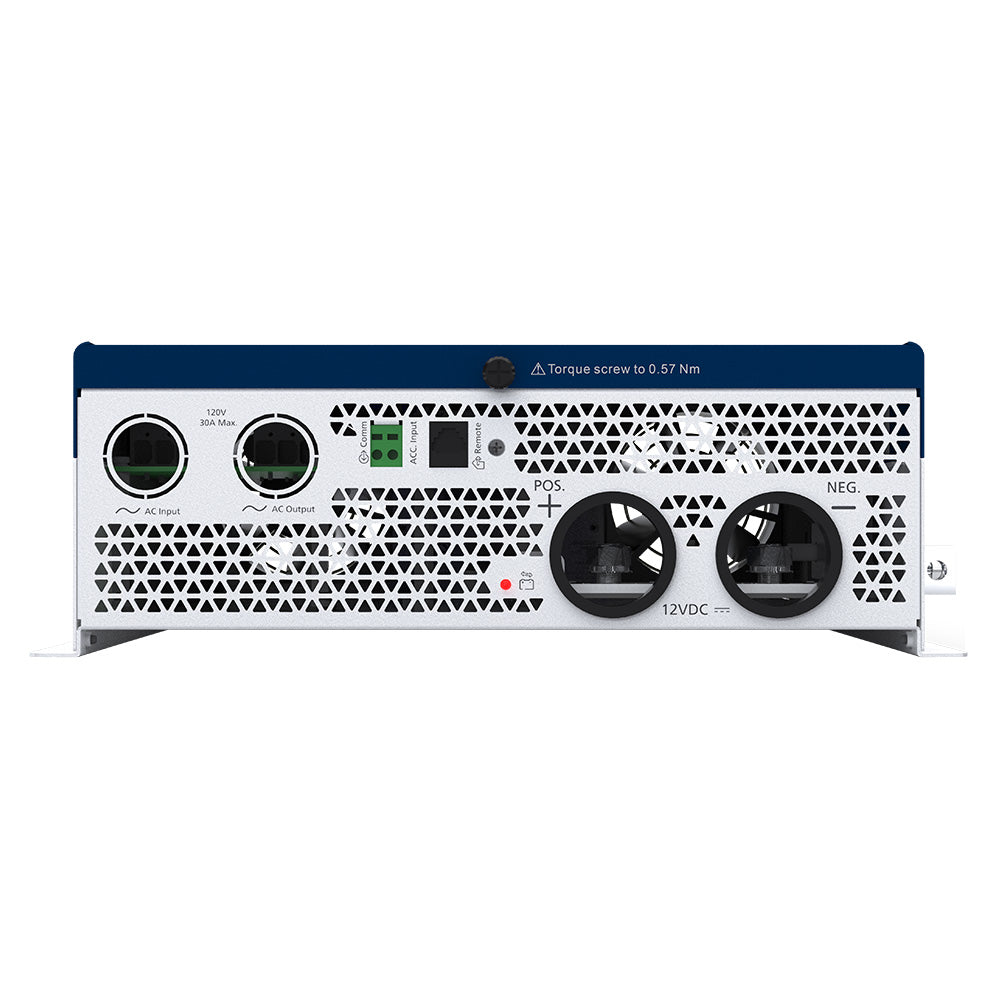 Xantrex Freedom X 3000 Truesine inverter showing front view with hardwire connections for 120V AC and 12V DC power
