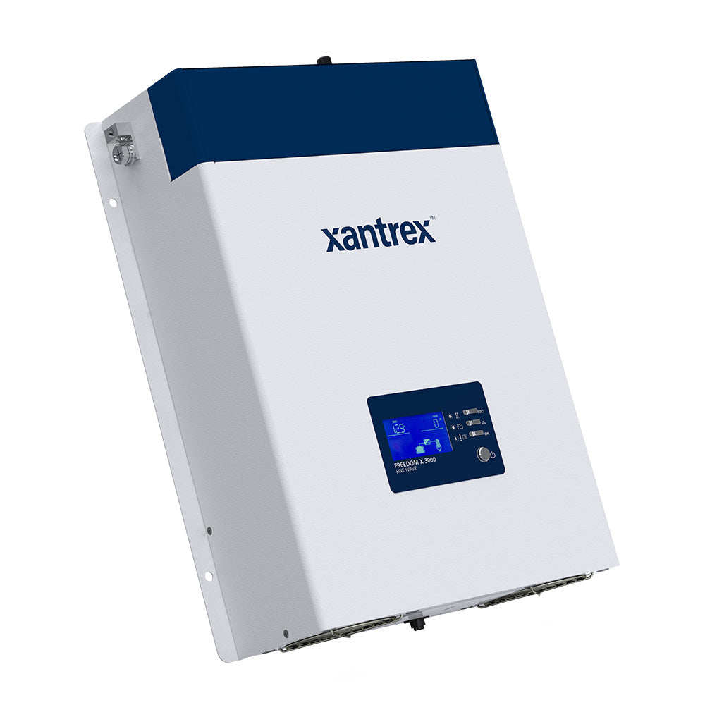 Xantrex Freedom X 3000 TrueSine inverter showing front view with 120V AC and 12V DC hardwire connections