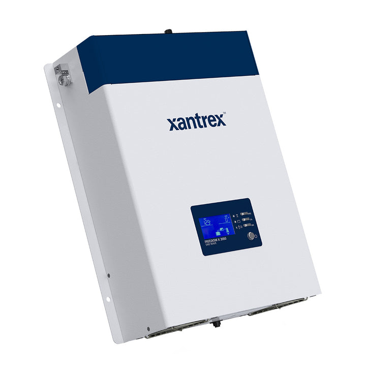 Xantrex Freedom X 3000 TrueSine inverter showing front view with 120V AC and 12V DC hardwire connections