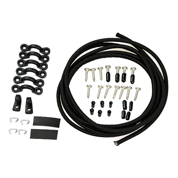YakGear Bungee Deck Kit with multiple bungee cords and hooks for kayak deck securing accessories.