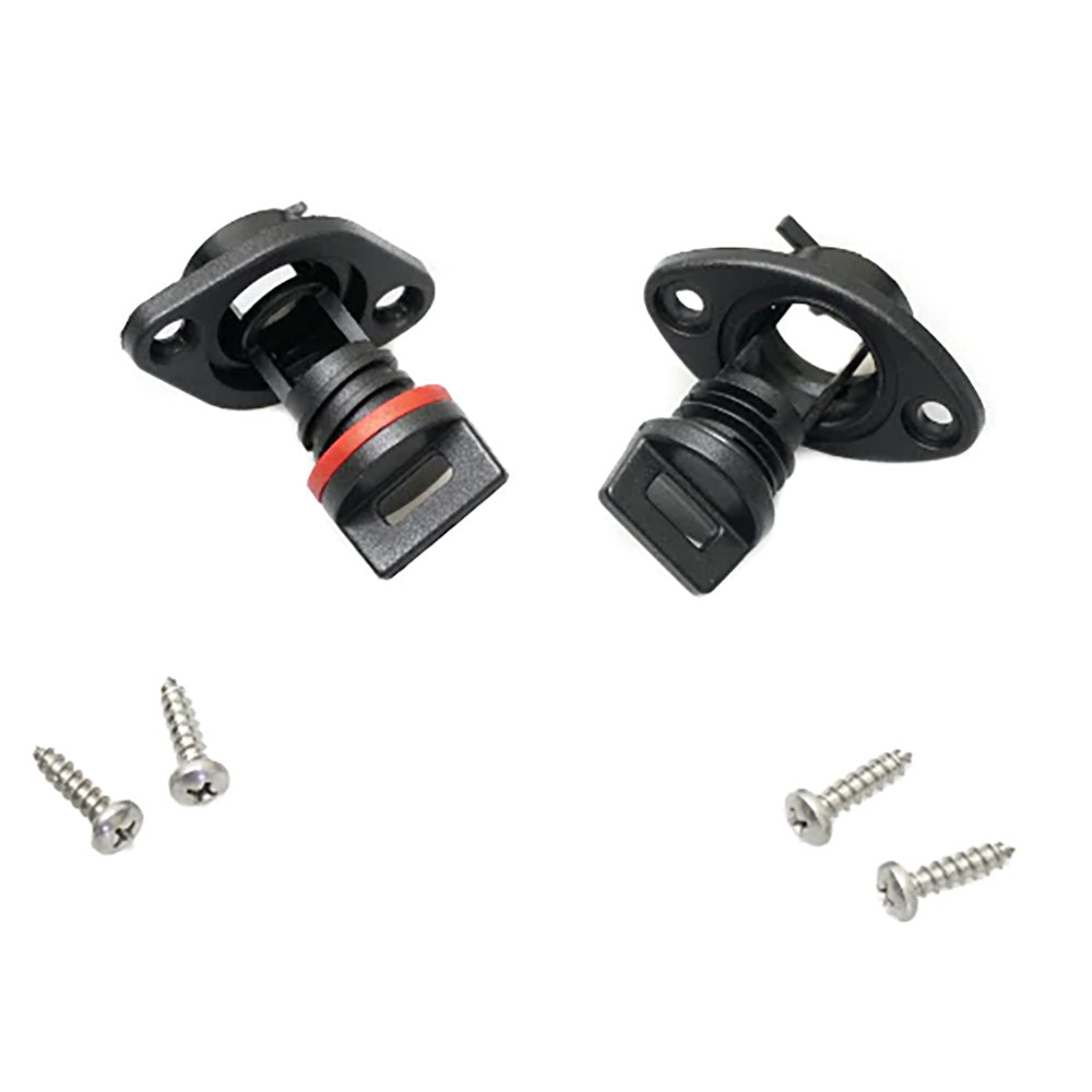 YakGear Universal Drain Plug Kit accessories with black rubber plugs and metal fittings for boat drainage systems.