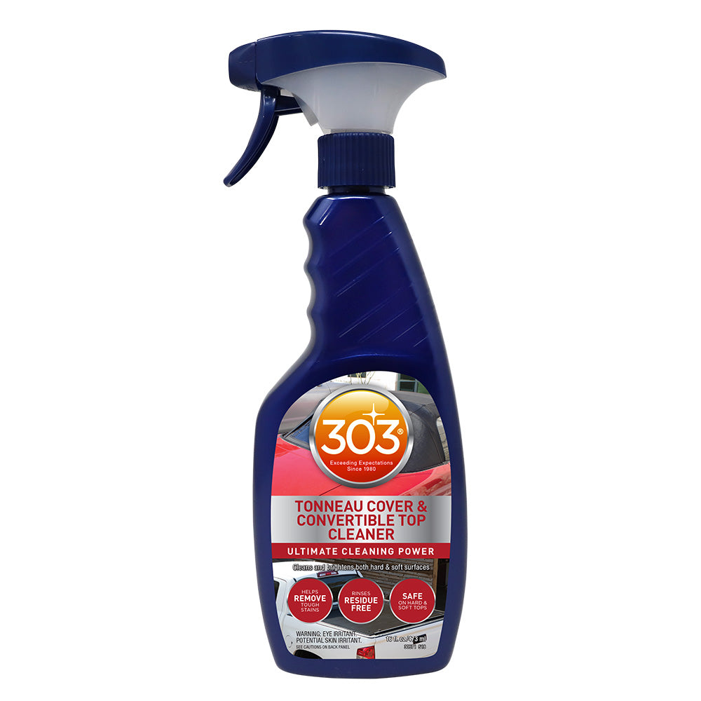 303 Automobile Tonneau Cover and Convertible Top Cleaner in a 16oz bottle, designed for cleaning and restoring vehicle fabric and vinyl surfaces.
