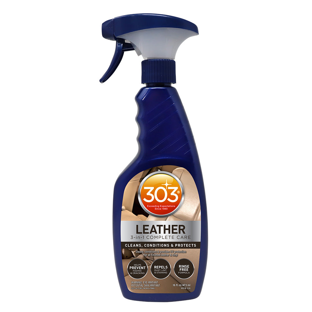 303 Automotive Leather 3-in-1 Complete Care cleaning product in a 16oz bottle, designed for leather care and protection.