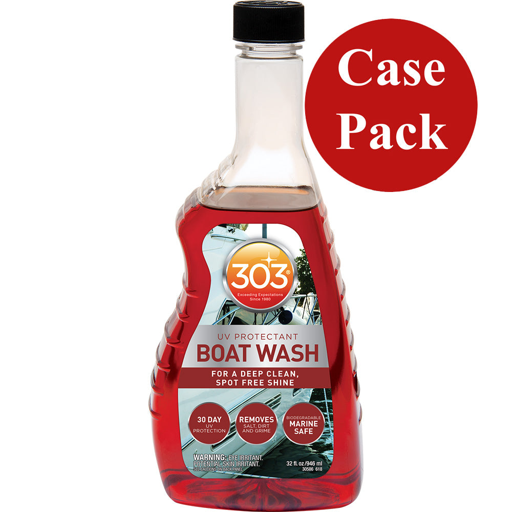 303 Boat Wash with UV Protectant in 32oz bottles, shown in a case of six, for cleaning and protecting boats.
