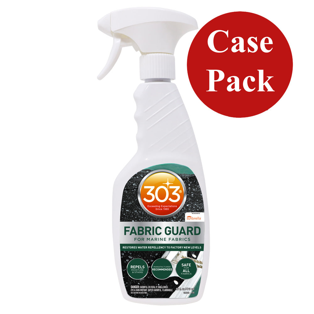 Six 16oz bottles of 303 Marine Fabric Guard cleaning treatment for waterproofing and protecting marine fabrics.