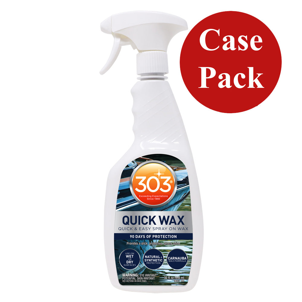 303 Marine Quick Wax 32oz bottle, part of a case of 6, for cleaning and protecting boat surfaces with this easy-to-use wax.