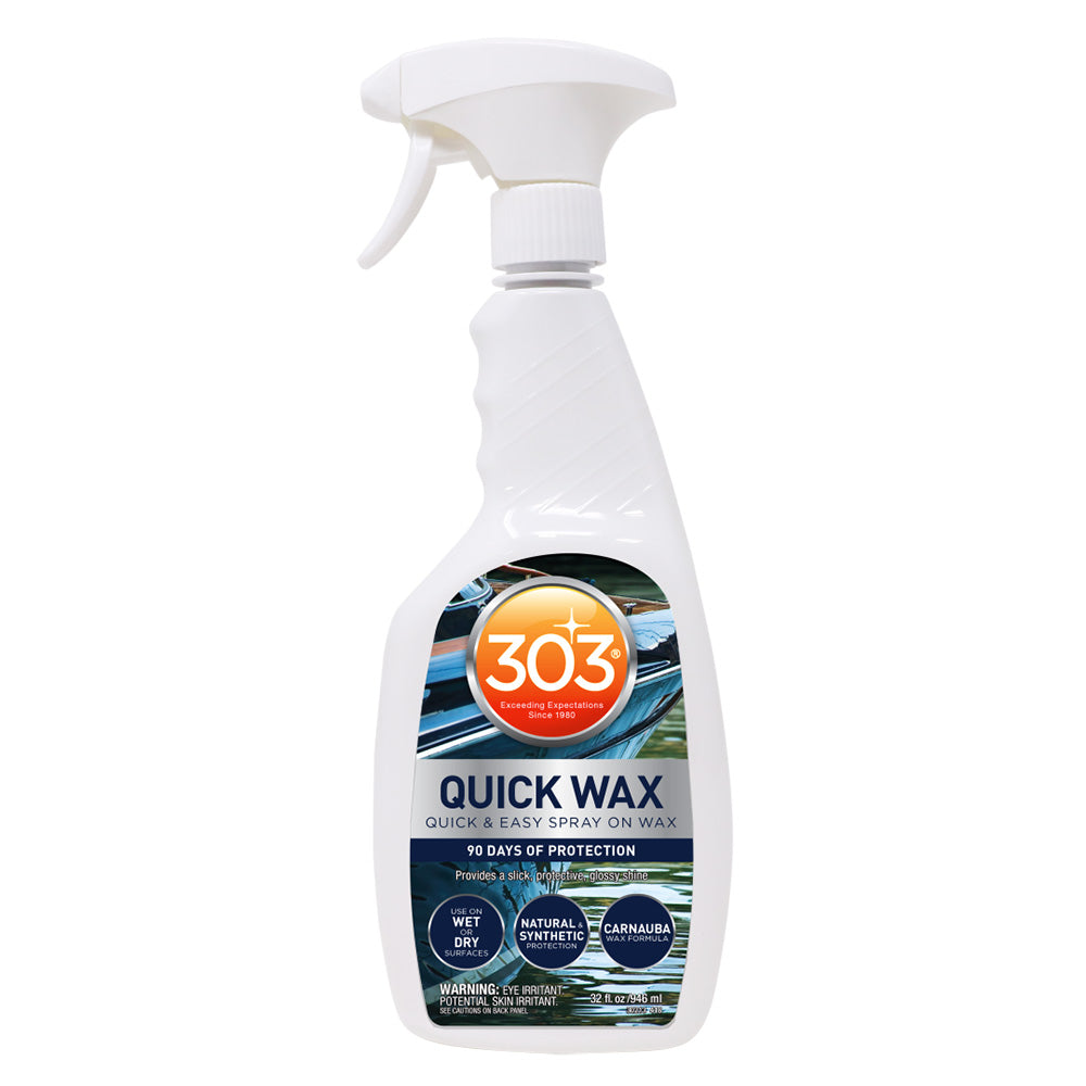 303 Marine Quick Wax 32oz bottle for cleaning and protecting boat surfaces with fast, effective waxing and shine.