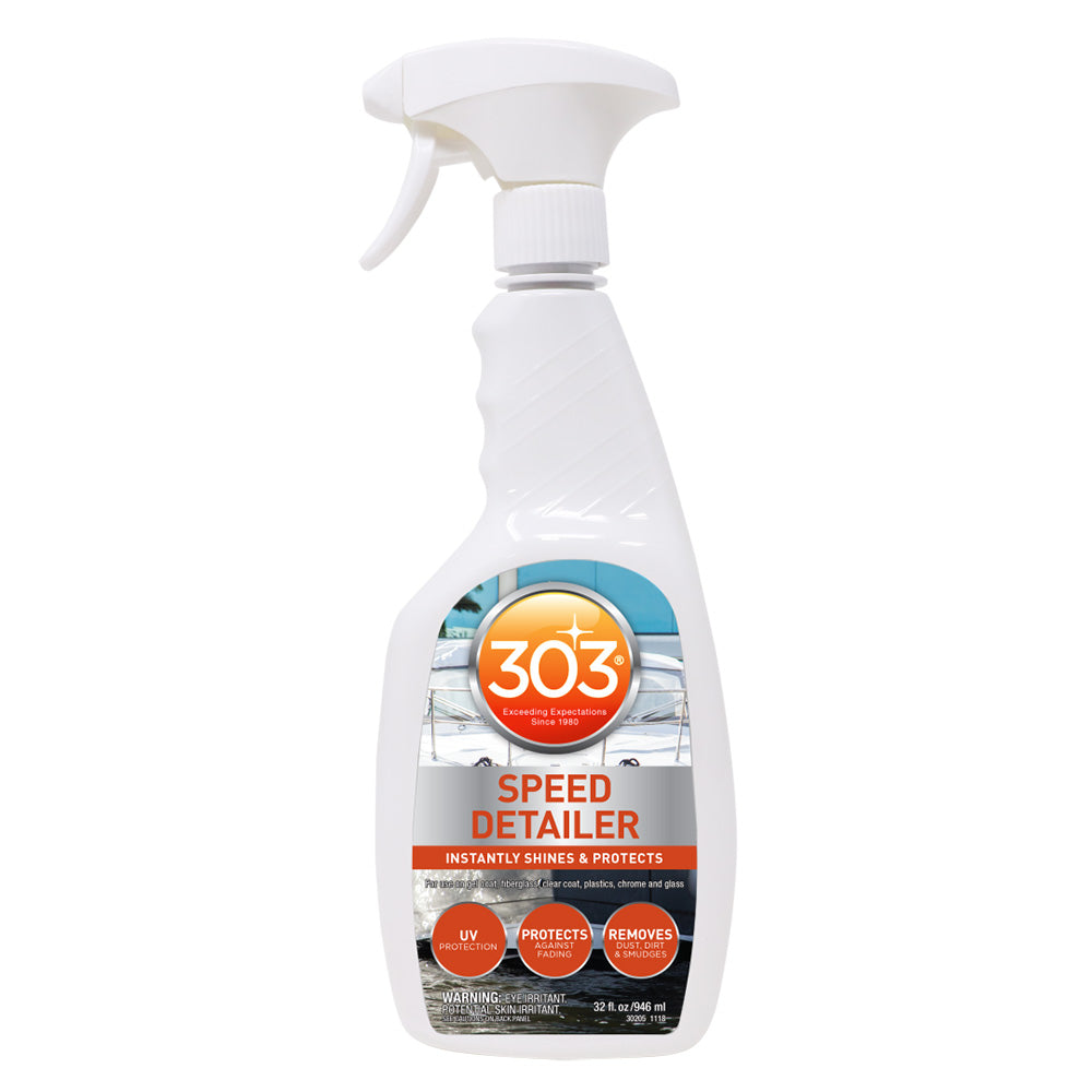 303 Marine Speed Detailer 32oz bottle for quick cleaning and shine on boats and marine surfaces.