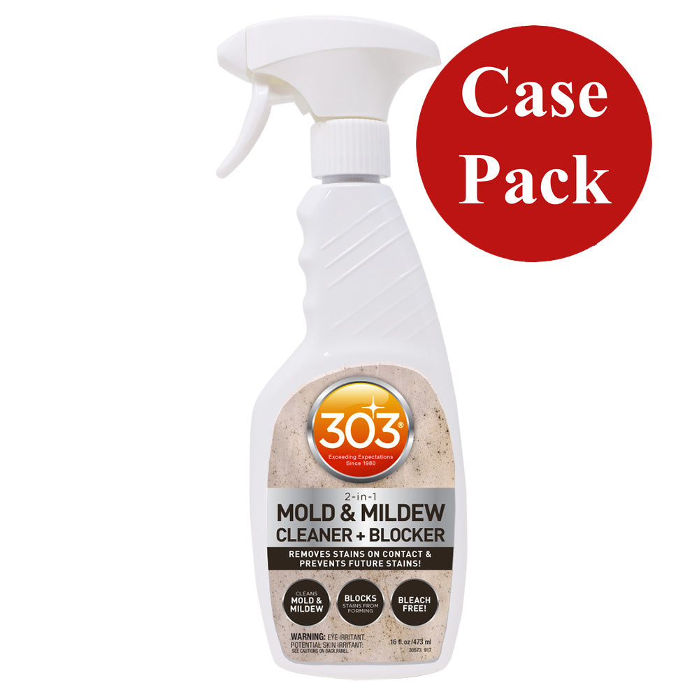 303 Mold and Mildew Stain Remover cleaning product, 16oz bottles in a case of six, designed to remove stains and mold from surfaces.