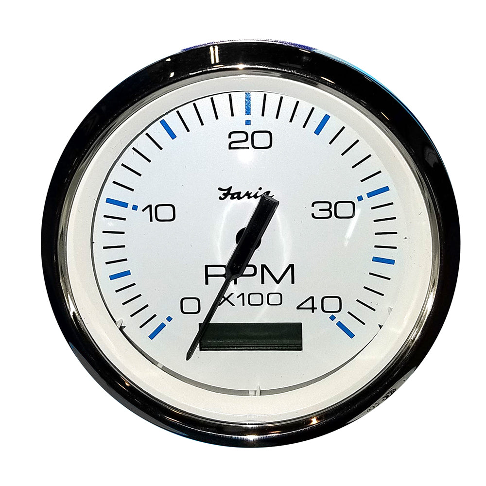 Faria Chesapeake White SS 4" Tachometer w/Hourmeter (4000 RPM) (Diesel) (Mech. Takeoff  Var. Ratio Alt)