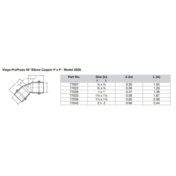 Viega ProPress 1" - 45 Copper Elbow - Double Press Connection - Smart Connect Technology