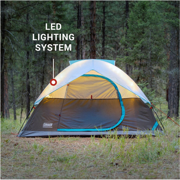 Coleman OneSource Rechargeable 4-Person Camping Dome Tent w/Airflow System  LED Lighting