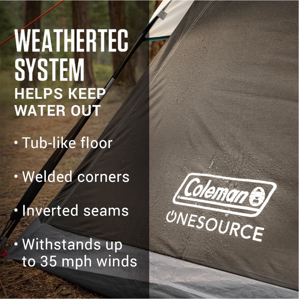 Coleman OneSource Rechargeable 4-Person Camping Dome Tent w/Airflow System  LED Lighting