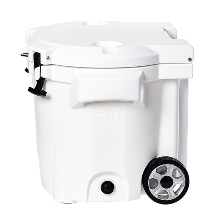 LAKA Coolers 30 Qt Cooler w/Telescoping Handle  Wheels - White