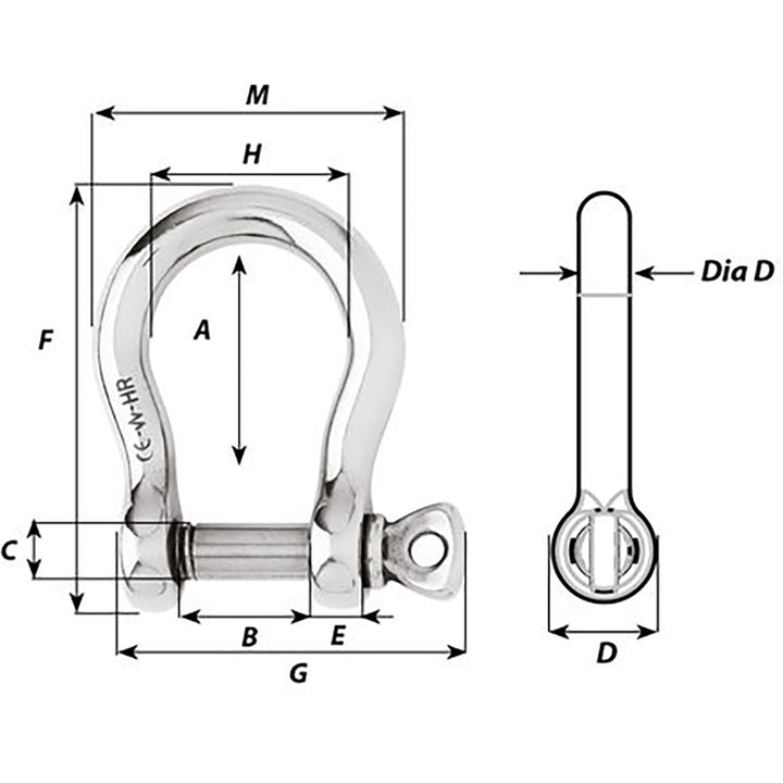 Wichard HR Bow Shackle - 10mm Pin Diameter