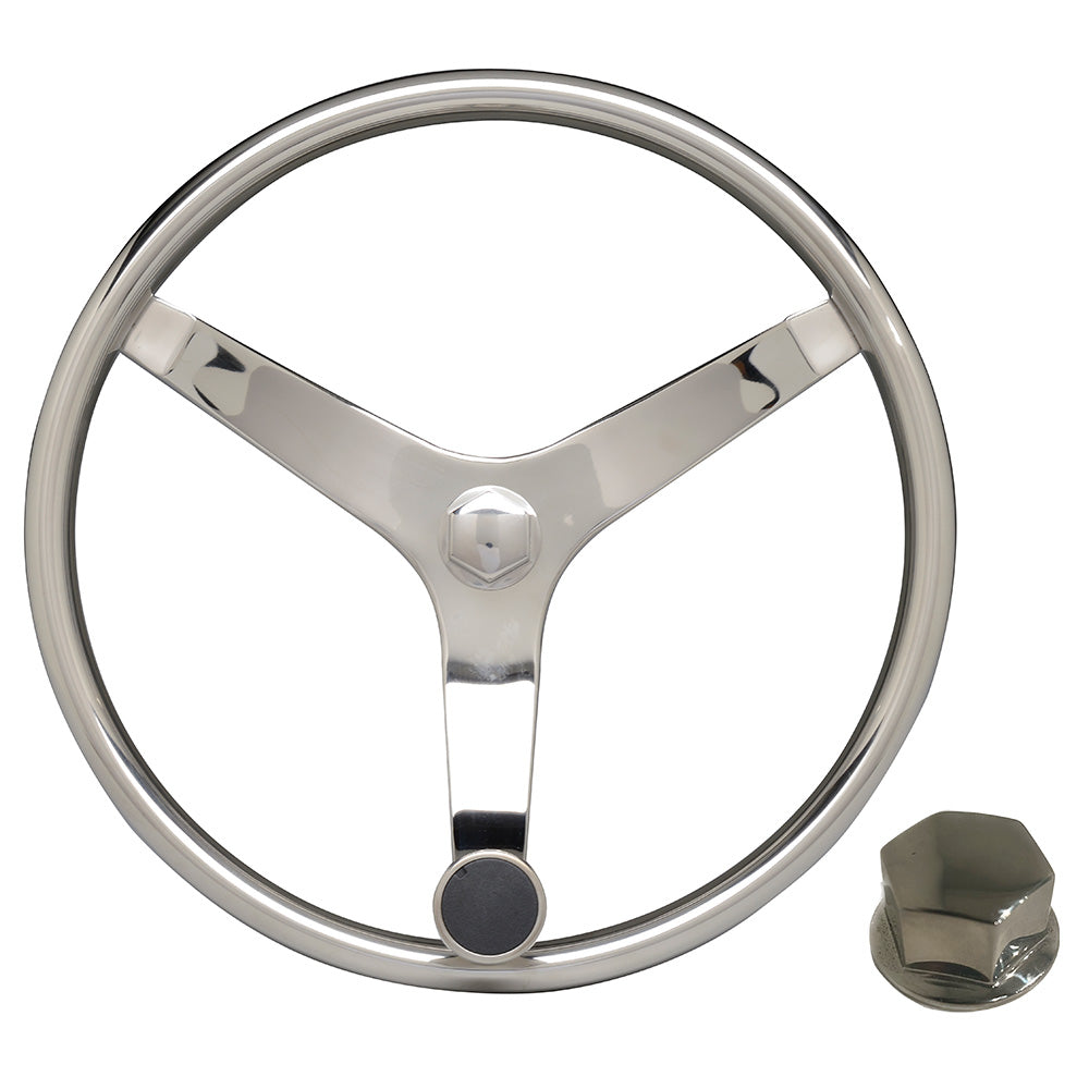 Uflex - V46 - 13.5" Stainless Steel Steering Wheel w/Speed Knob  Chrome Nut