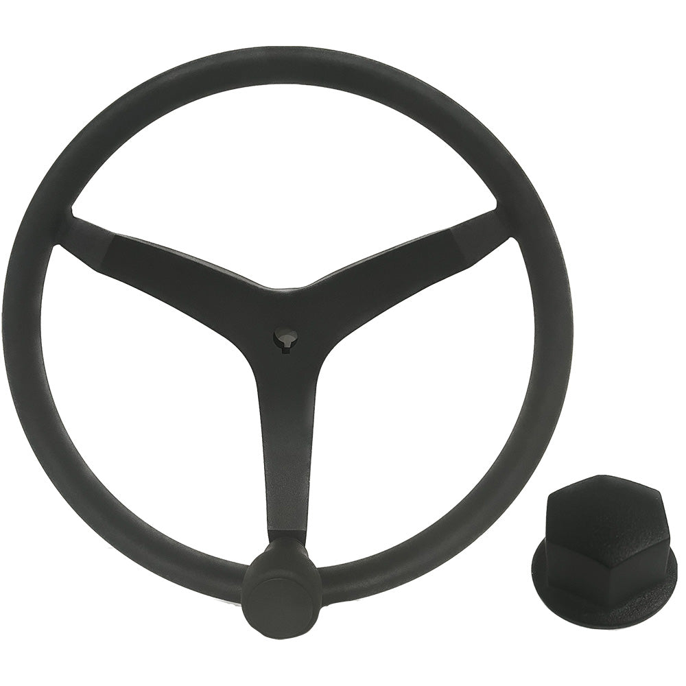 Uflex - V46 - 13.5" Stainless Steel Steering Wheel w/Speed Knob  Chrome Nut - Black