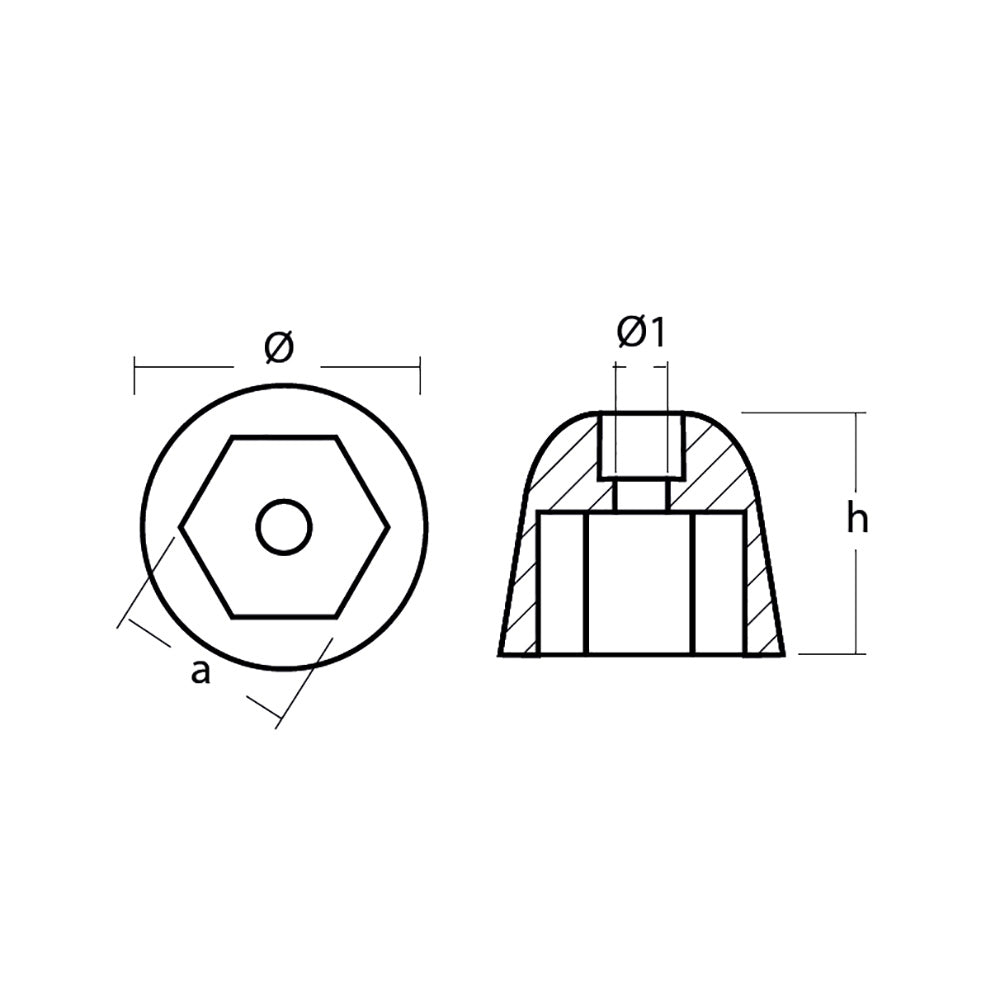 Tecnoseal Zinc Sidepower - Anode pour écrou d'hélice Sleipner