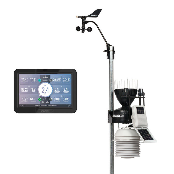 Station météo sans fil Davis Vantage Pro2 avec console WeatherLink, écran anti-radiations ventilé 24 h/24 et capteurs solaires UV