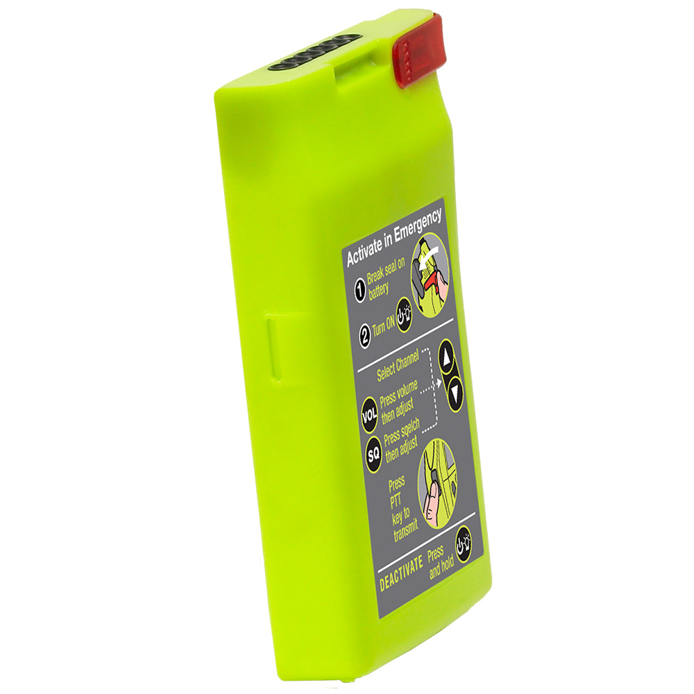 ACR Lithium Battery for SR203 VHF Radio, accessory by ACR Electronics, shown with battery terminals and branding.