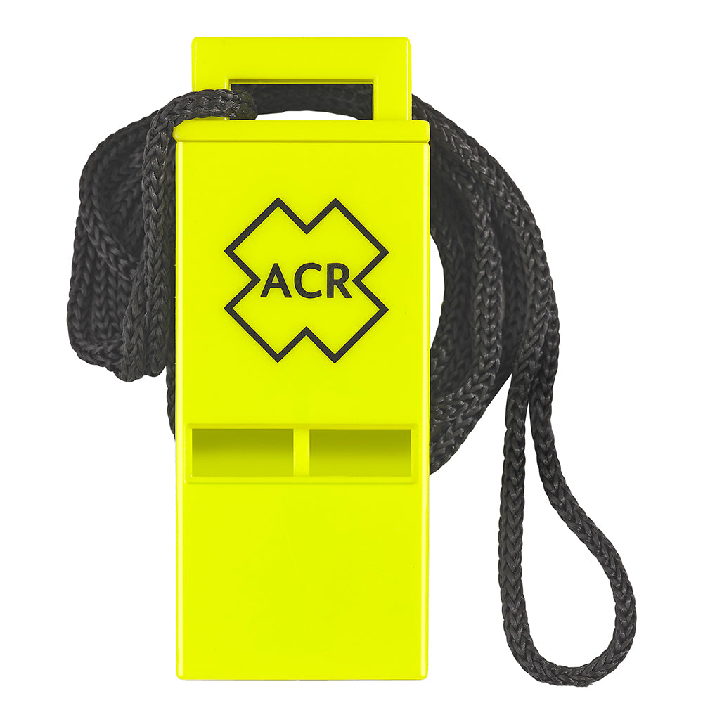 ACR Survival Res-Q Whistle with lanyard, a compact safety tool by ACR Electronics for emergency signaling and survival.