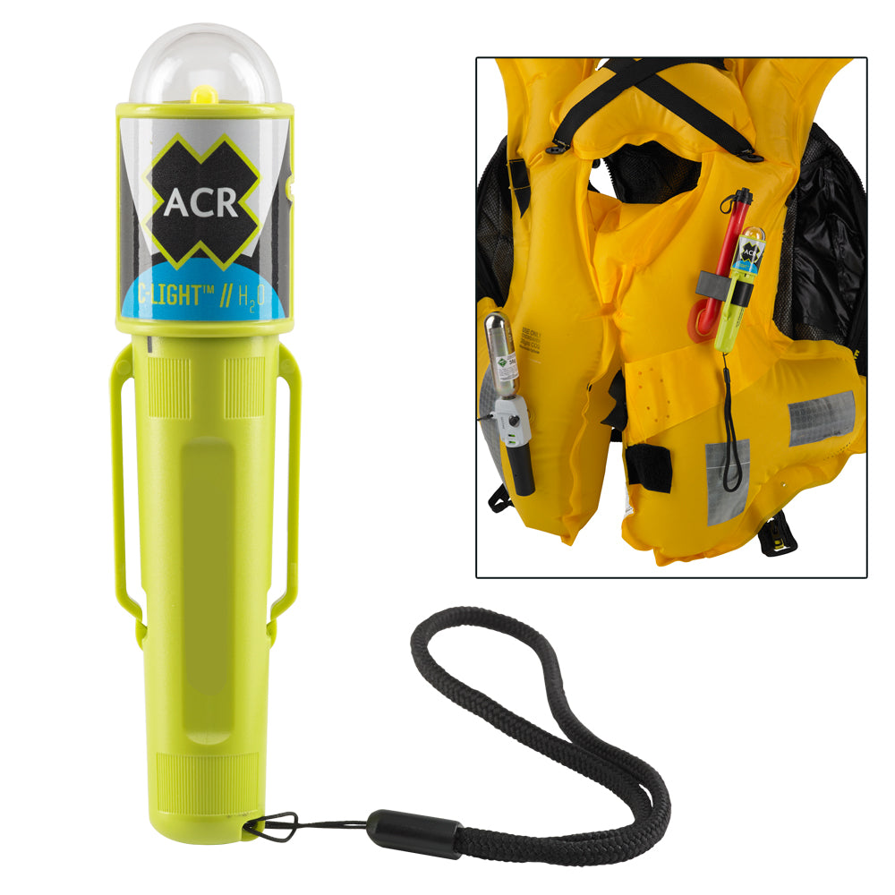 ACR C-Light H20 safety light by ACR Electronics, waterproof LED safety light with adjustable strap for emergency use.