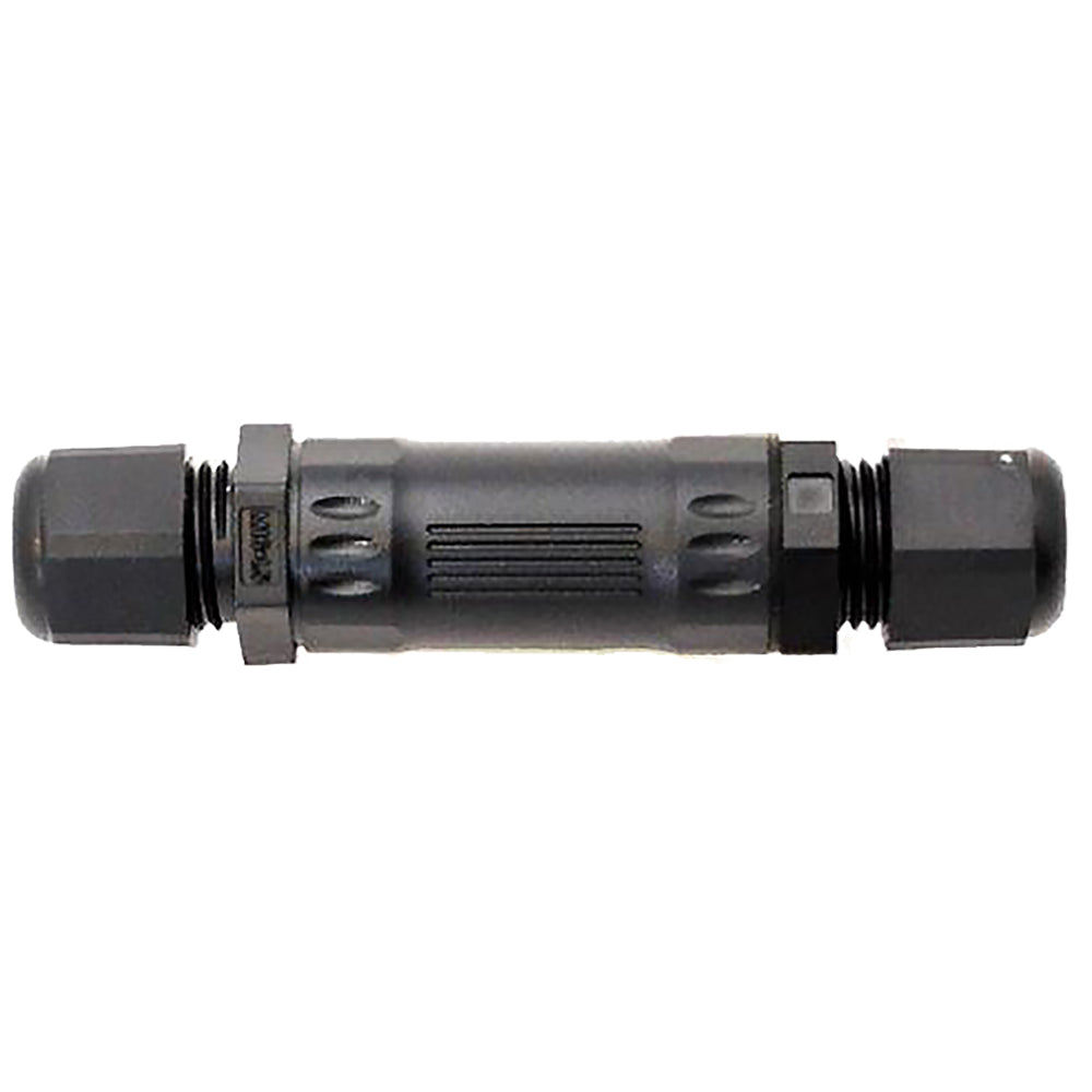 Airmar 10-conductor in-line cable splice for transducers, IP67 waterproof connector with durable wiring for marine use.