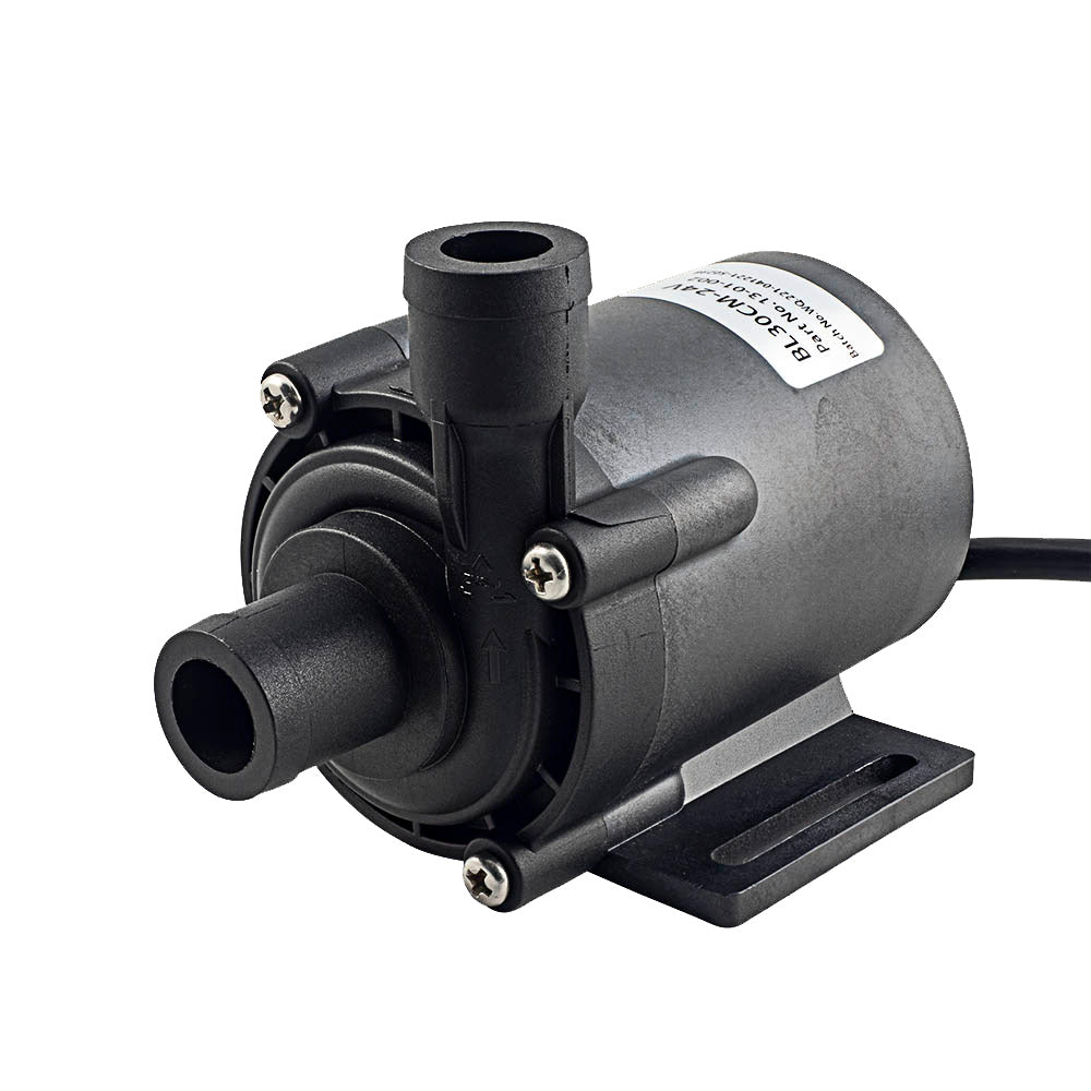 Albin Group DC driven circulation pump with brushless motor, BL30CM 12V, showing compact design and electrical connections.