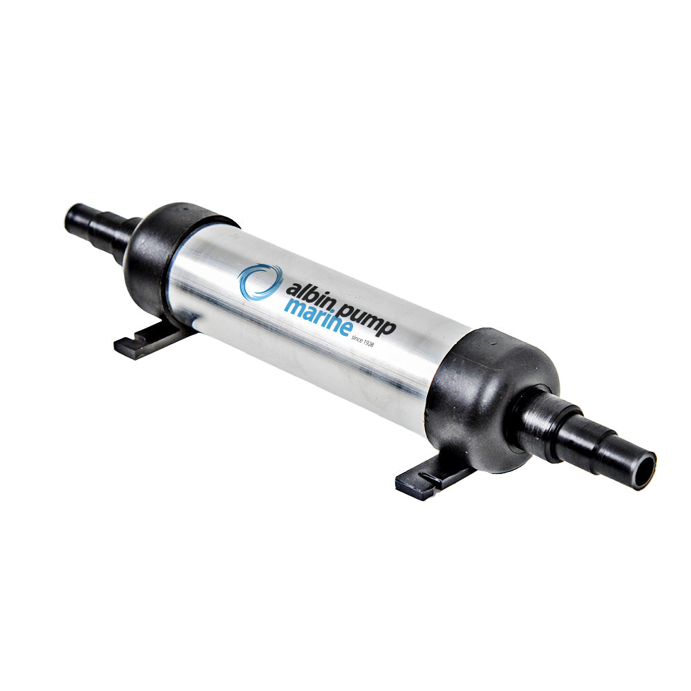Albin Group Marine Active Carbon Filter accessory, showing the cylindrical filter with black carbon media for marine filtration systems.
