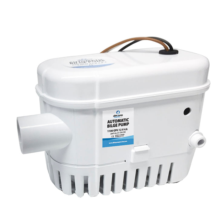 Albin Group automatic bilge pump 1100 GPH 12V for marine bilge water removal, with durable construction and compact design.
